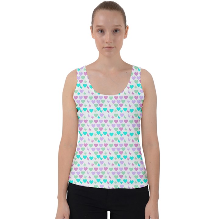 Hearts Butterflies White 1200 Velvet Tank Top