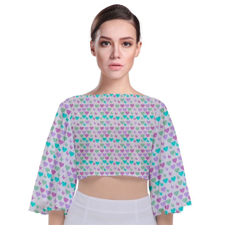 Hearts Butterflies White 1200 Tie Back Butterfly Sleeve Chiffon Top