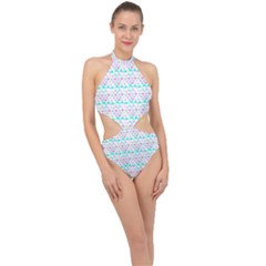 Hearts Butterflies White 1200 Halter Side Cut Swimsuit by snowwhitegirl