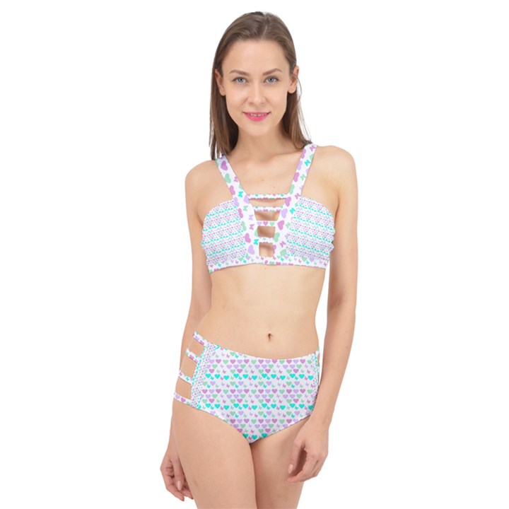 Hearts Butterflies White 1200 Cage Up Bikini Set