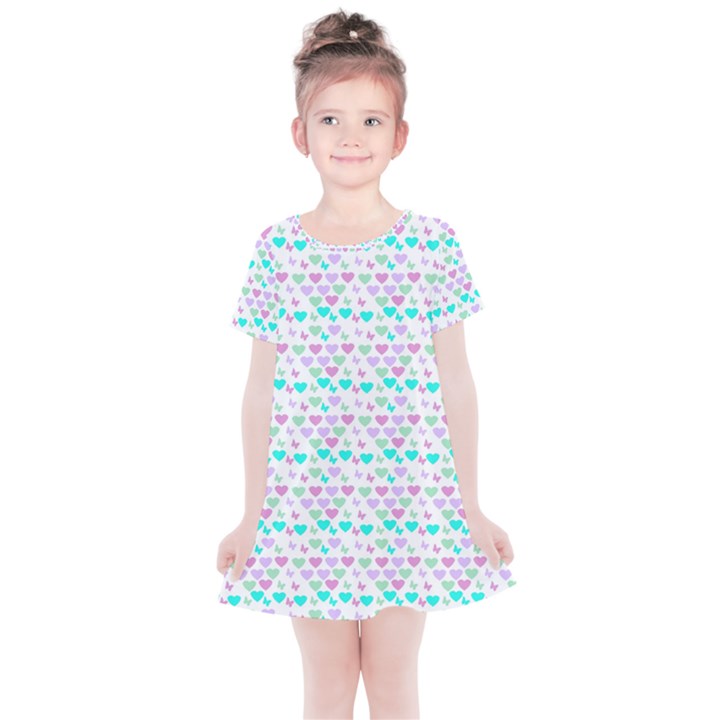 Hearts Butterflies White 1200 Kids  Simple Cotton Dress