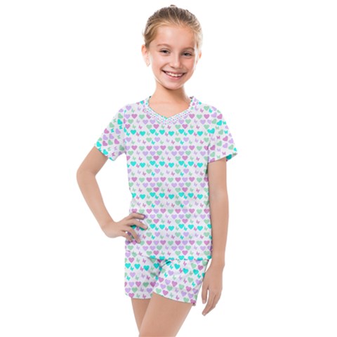 Hearts Butterflies White 1200 Kids  Mesh Tee And Shorts Set by snowwhitegirl