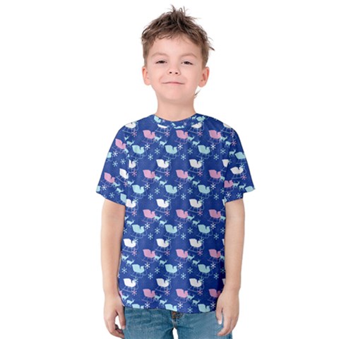 Snow Sleigh Deer Blue Kids  Cotton Tee by snowwhitegirl