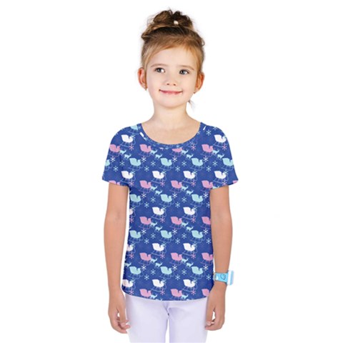 Snow Sleigh Deer Blue Kids  One Piece Tee by snowwhitegirl