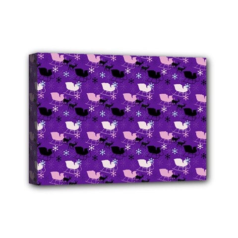 Snow Sleigh Deer Purple Mini Canvas 7  X 5  by snowwhitegirl