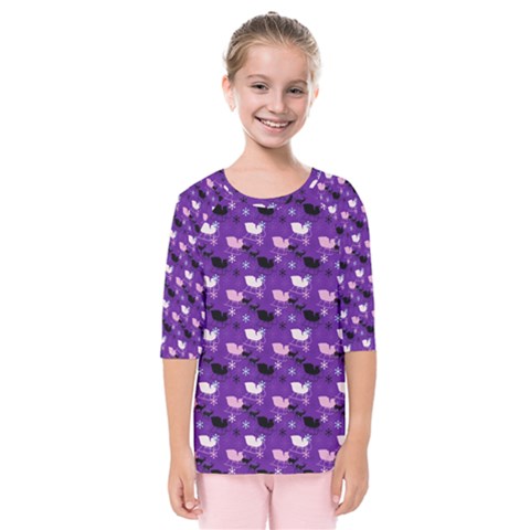 Snow Sleigh Deer Purple Kids  Quarter Sleeve Raglan Tee by snowwhitegirl