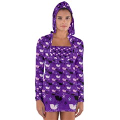 Snow Sleigh Deer Purple Long Sleeve Hooded T-shirt by snowwhitegirl