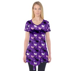 Snow Sleigh Deer Purple Short Sleeve Tunic  by snowwhitegirl