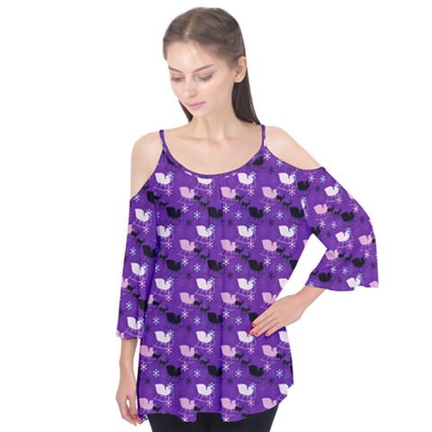 Snow Sleigh Deer Purple Flutter Tees by snowwhitegirl