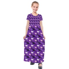 Snow Sleigh Deer Purple Kids  Short Sleeve Maxi Dress by snowwhitegirl