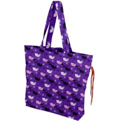 Snow Sleigh Deer Purple Drawstring Tote Bag by snowwhitegirl