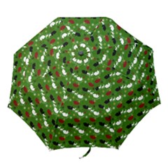 Snow Sleigh Deer Green Folding Umbrellas by snowwhitegirl