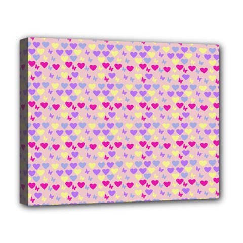 Hearts Butterflies Pink 1200 Deluxe Canvas 20  X 16   by snowwhitegirl