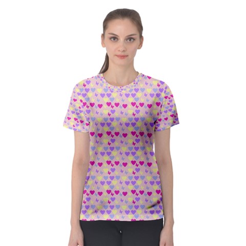 Hearts Butterflies Pink 1200 Women s Sport Mesh Tee by snowwhitegirl