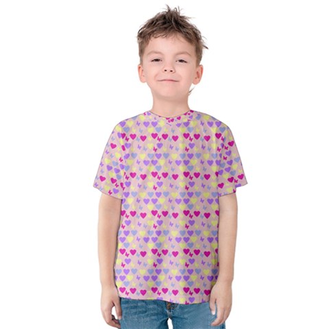 Hearts Butterflies Pink 1200 Kids  Cotton Tee by snowwhitegirl