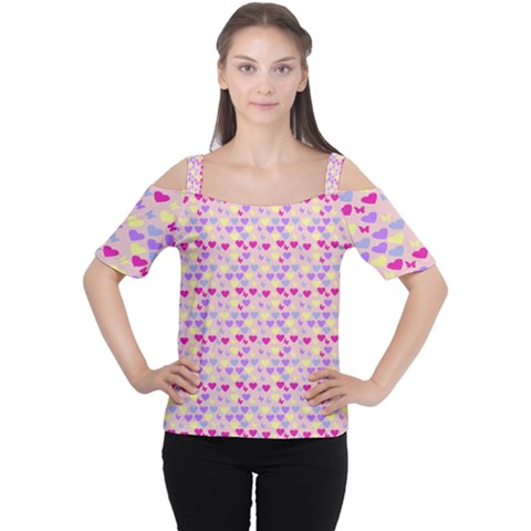 Hearts Butterflies Pink 1200 Cutout Shoulder Tee by snowwhitegirl