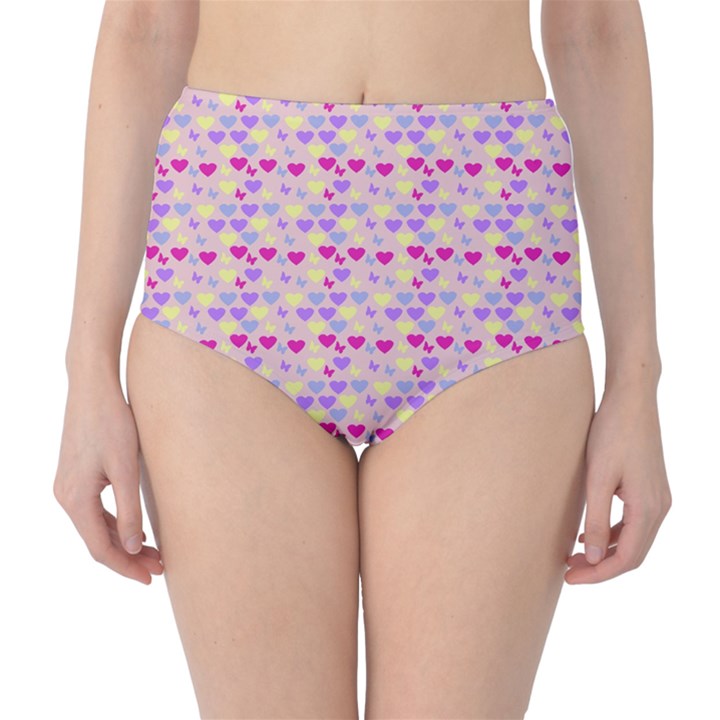 Hearts Butterflies Pink 1200 Classic High-Waist Bikini Bottoms