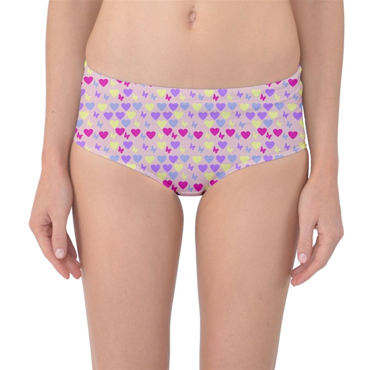 Hearts Butterflies Pink 1200 Mid-Waist Bikini Bottoms