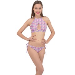 Hearts Butterflies Pink 1200 Cross Front Halter Bikini Set by snowwhitegirl