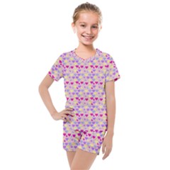 Hearts Butterflies Pink 1200 Kids  Mesh Tee And Shorts Set