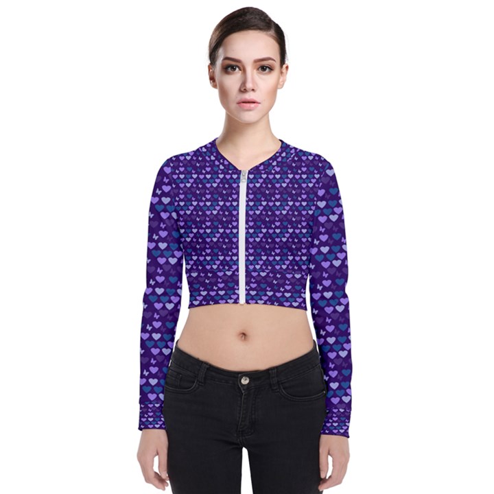 Hearts Butterflies Blue Zip Up Bomber Jacket