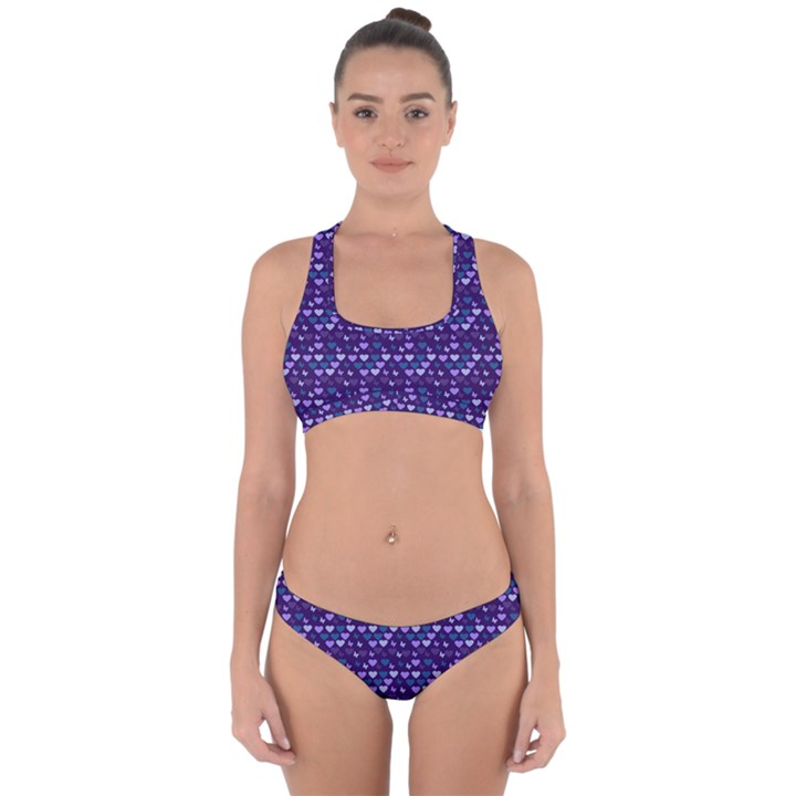 Hearts Butterflies Blue Cross Back Hipster Bikini Set