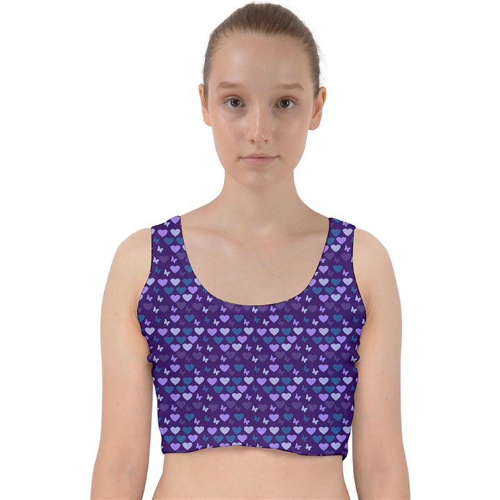 Hearts Butterflies Blue Velvet Racer Back Crop Top