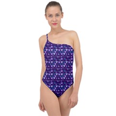 Hearts Butterflies Blue Classic One Shoulder Swimsuit by snowwhitegirl