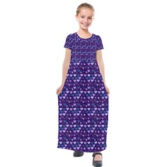 Hearts Butterflies Blue Kids  Short Sleeve Maxi Dress