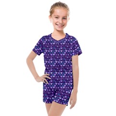 Hearts Butterflies Blue Kids  Mesh Tee And Shorts Set