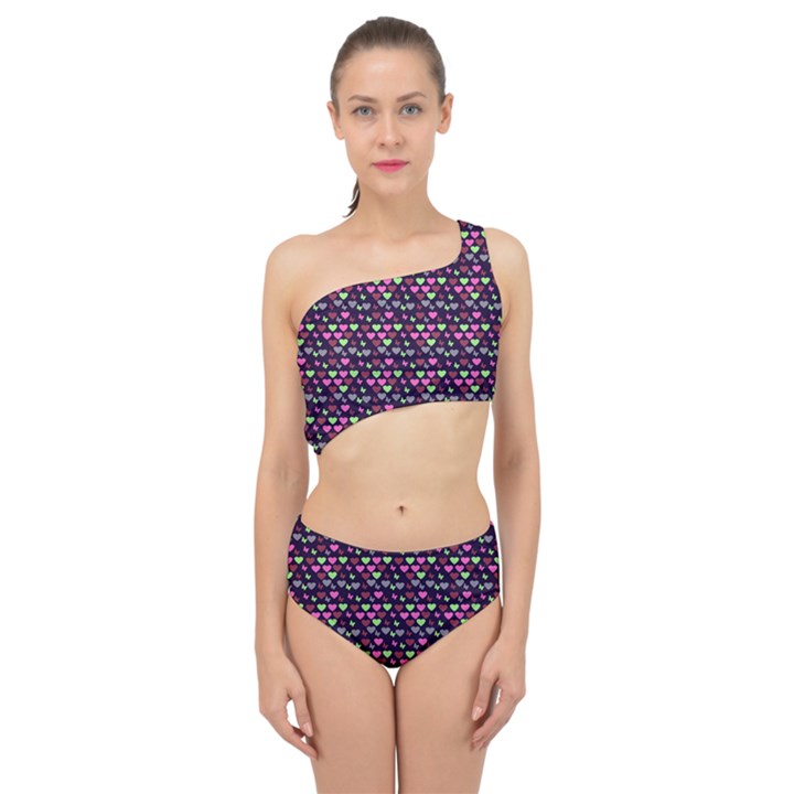 Hearts Butterflies Blue Pink Spliced Up Two Piece Swimsuit