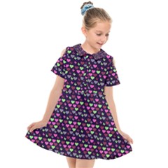 Hearts Butterflies Blue Pink Kids  Short Sleeve Shirt Dress