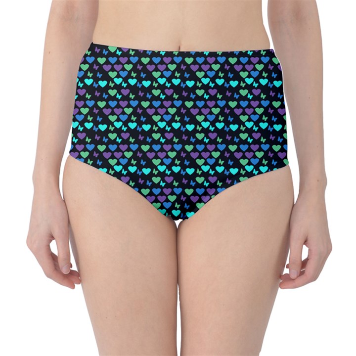 Hearts Butterflies Black Classic High-Waist Bikini Bottoms