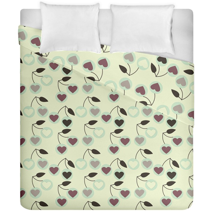 Heart Cherries Mint Duvet Cover Double Side (California King Size)