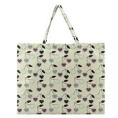 Heart Cherries Mint Zipper Large Tote Bag by snowwhitegirl