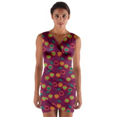 Heart Cherries Magenta Wrap Front Bodycon Dress