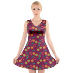 Heart Cherries Magenta V-neck Sleeveless Dress by snowwhitegirl