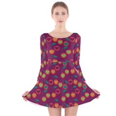 Heart Cherries Magenta Long Sleeve Velvet Skater Dress