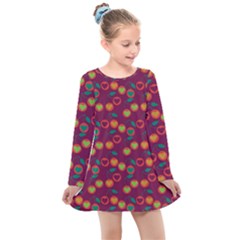 Heart Cherries Magenta Kids  Long Sleeve Dress by snowwhitegirl