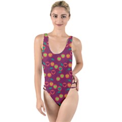 Heart Cherries Magenta High Leg Strappy Swimsuit