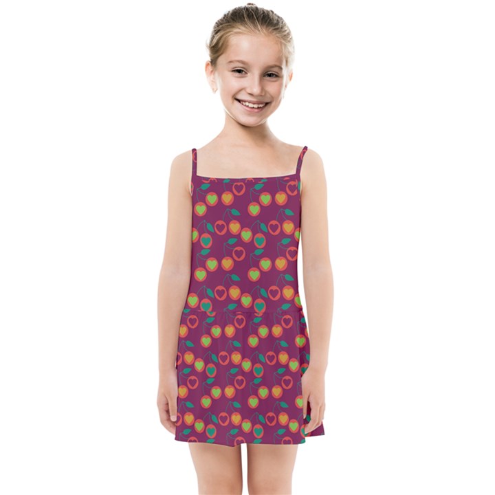 Heart Cherries Magenta Kids Summer Sun Dress