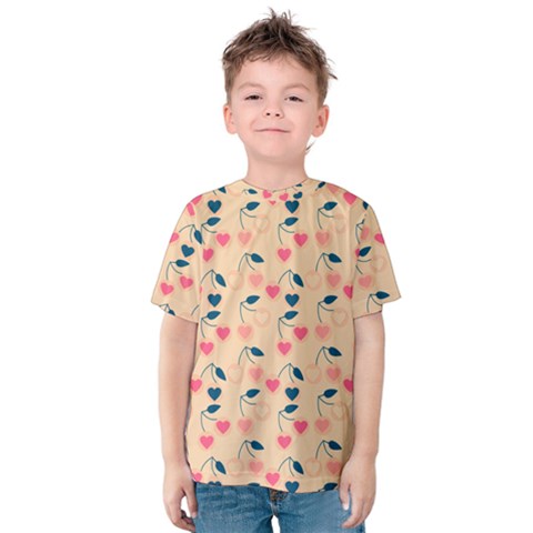 Heart Cherries Cream Kids  Cotton Tee by snowwhitegirl