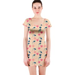 Heart Cherries Cream Short Sleeve Bodycon Dress