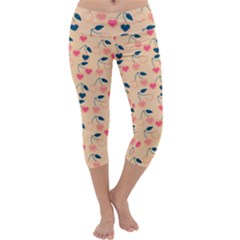 Heart Cherries Cream Capri Yoga Leggings by snowwhitegirl