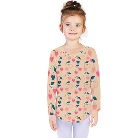 Heart Cherries Cream Kids  Long Sleeve Tee by snowwhitegirl