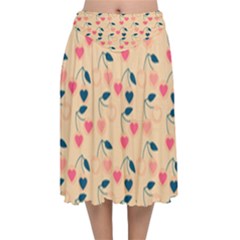 Heart Cherries Cream Velvet Flared Midi Skirt