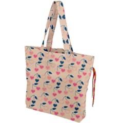 Heart Cherries Cream Drawstring Tote Bag