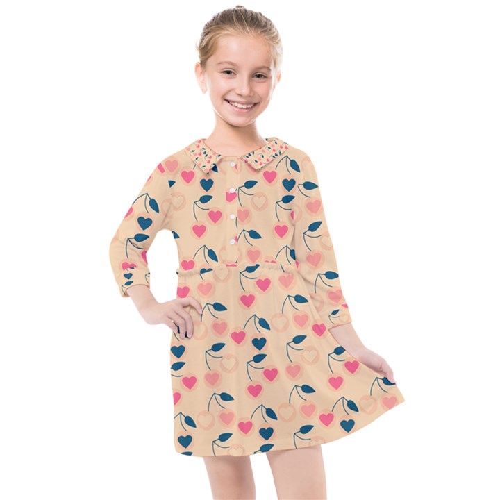 Heart Cherries Cream Kids  Quarter Sleeve Shirt Dress