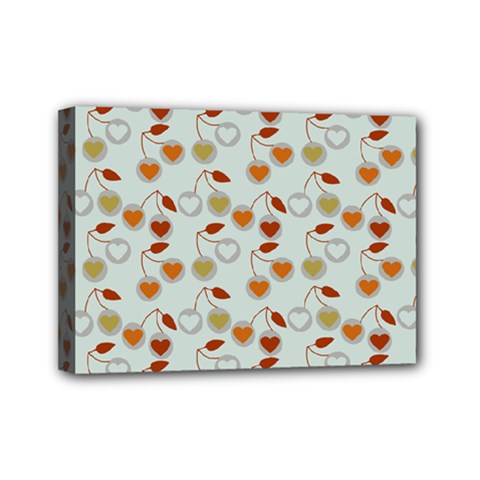 Heart Cherries Grey Mini Canvas 7  X 5  by snowwhitegirl