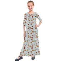 Heart Cherries Grey Kids  Quarter Sleeve Maxi Dress